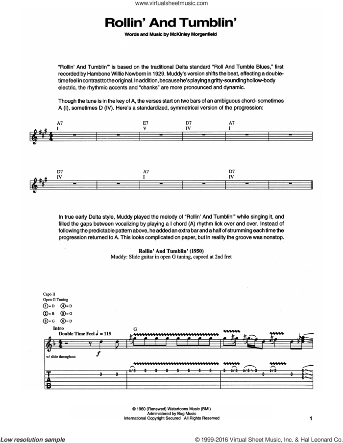 Rollin' And Tumblin' sheet music for guitar (tablature) by Muddy Waters and Eric Clapton, intermediate skill level