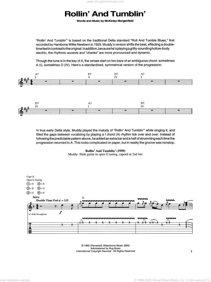 Rollin' And Tumblin' sheet music for guitar (tablature) by Muddy Waters and Eric Clapton, intermediate skill level