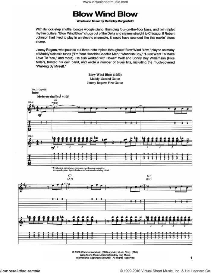 Blow, Wind, Blow sheet music for guitar (tablature) by Muddy Waters and Eric Clapton, intermediate skill level