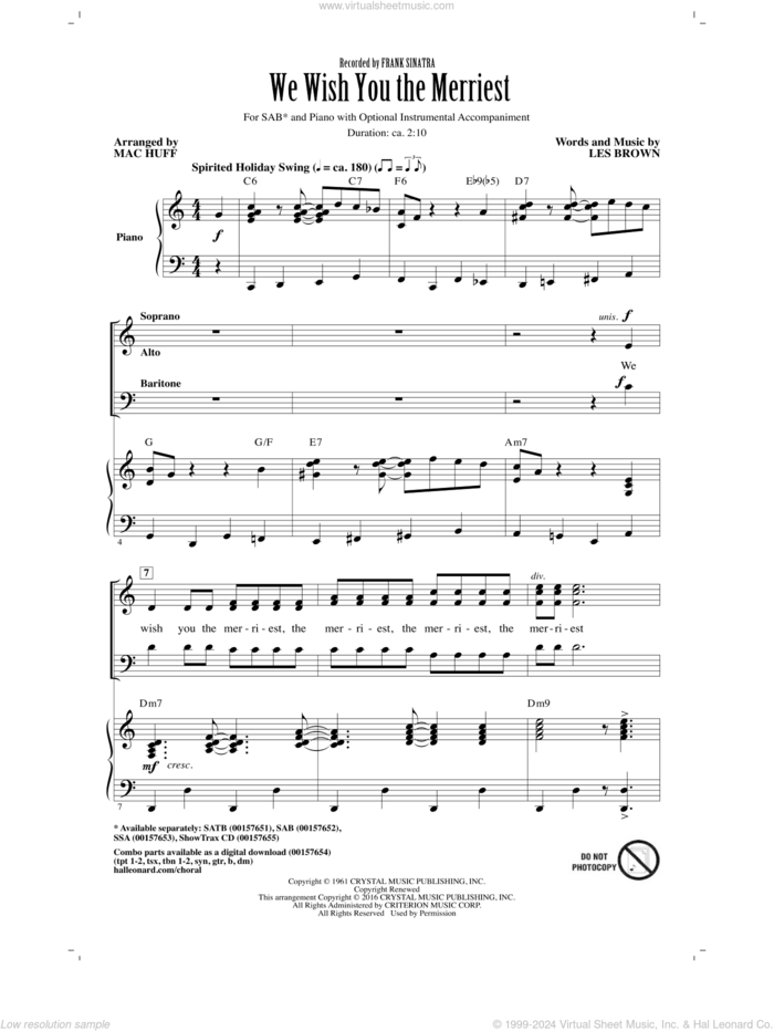 We Wish You The Merriest sheet music for choir (SAB: soprano, alto, bass) by Les Brown, Mac Huff and Frank Sinatra, intermediate skill level