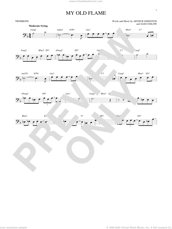 My Old Flame sheet music for trombone solo by Arthur Johnston, Peggy Lee and Sam Coslow, intermediate skill level