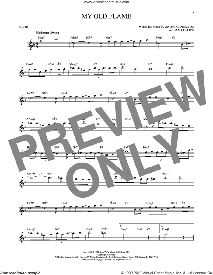 My Old Flame sheet music for flute solo by Arthur Johnston, Peggy Lee and Sam Coslow, intermediate skill level