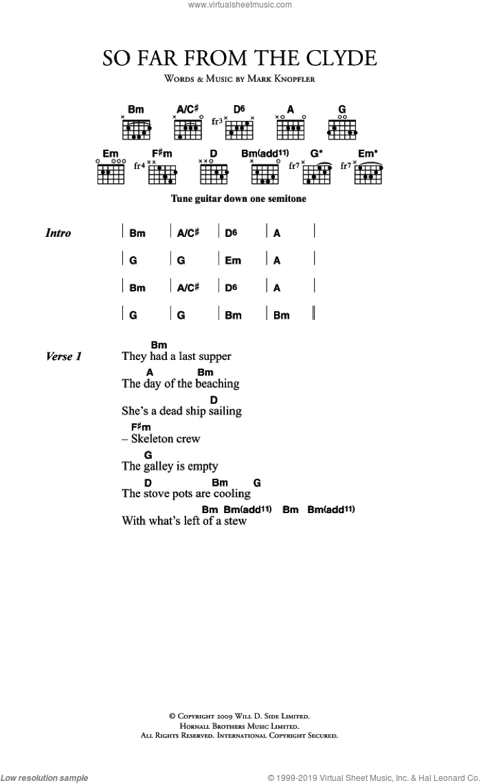 So Far From The Clyde sheet music for guitar (chords) by Mark Knopfler, intermediate skill level