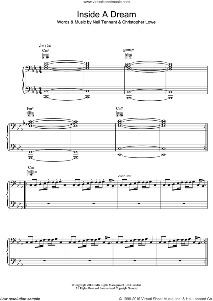 Inside A Dream sheet music for voice, piano or guitar by Pet Shop Boys, Christopher Lowe and Neil Tennant, intermediate skill level