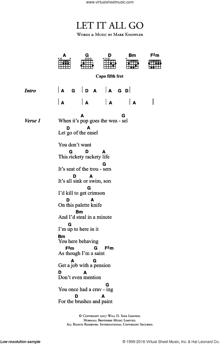 Let It All Go sheet music for guitar (chords) by Mark Knopfler, intermediate skill level