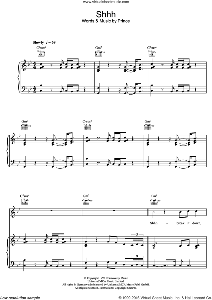 Shhh sheet music for voice, piano or guitar by Prince, intermediate skill level