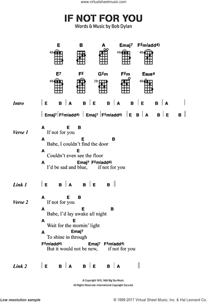 If Not For You sheet music for ukulele (chords) by Bob Dylan, intermediate skill level