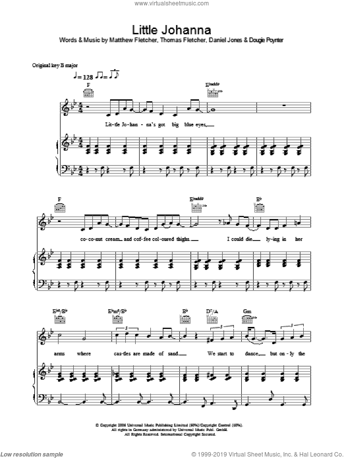 Little Joanna sheet music for voice, piano or guitar by McFly, Danny Jones, Dougie Poynter, Matthew Fletcher and Thomas Fletcher, intermediate skill level