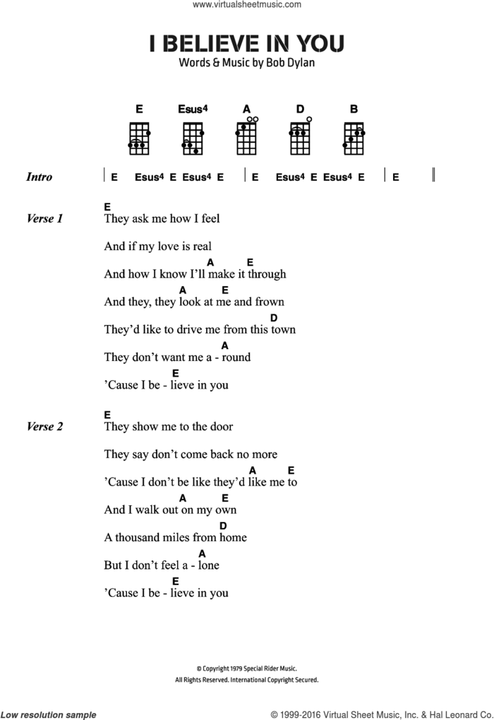 I Believe In You sheet music for voice, piano or guitar by Bob Dylan, intermediate skill level