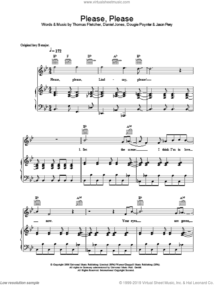 Please, Please sheet music for voice, piano or guitar by McFly, Danny Jones, Dougie Poynter, Jason Perry and Thomas Fletcher, intermediate skill level