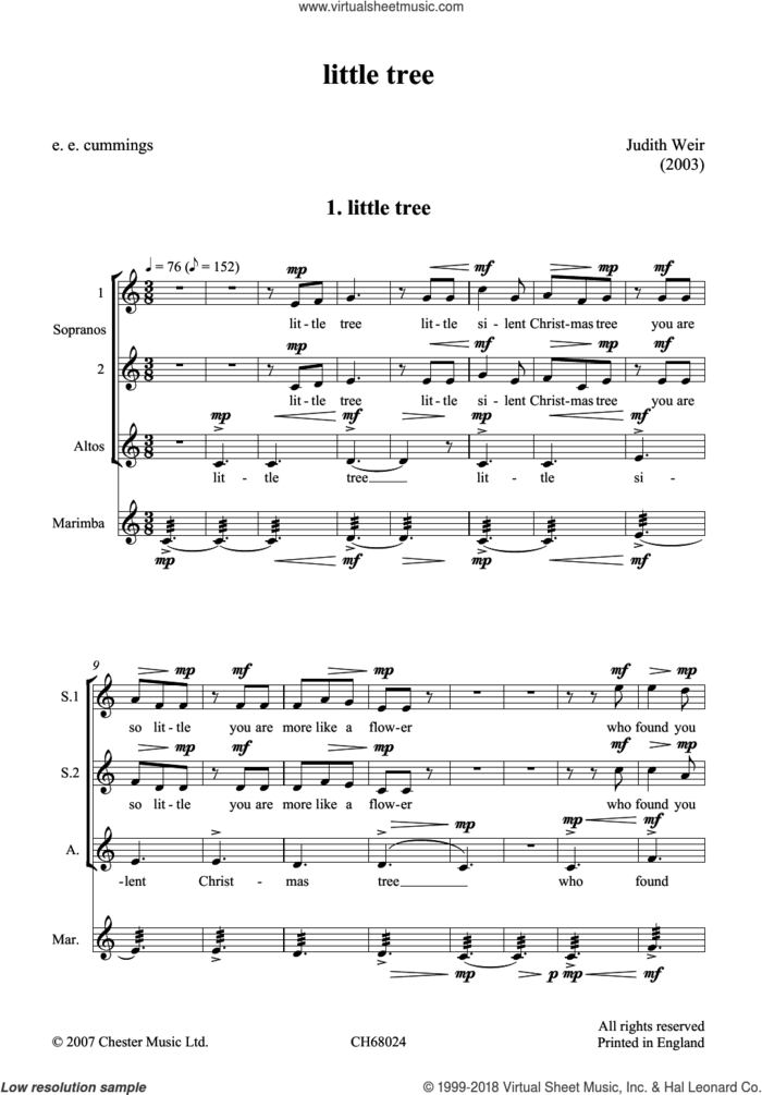 Little Tree sheet music for choir by Judith Weir and E.E. Cummings, classical score, intermediate skill level