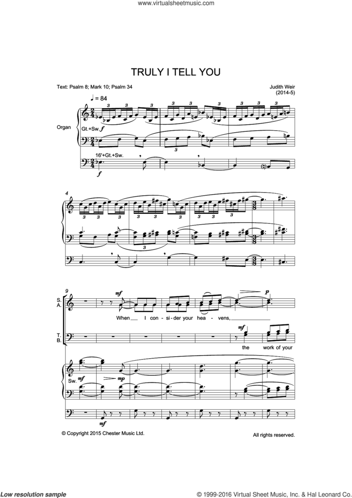 Truly I Tell You sheet music for voice, piano or guitar by Judith Weir and Liturgical, classical score, intermediate skill level
