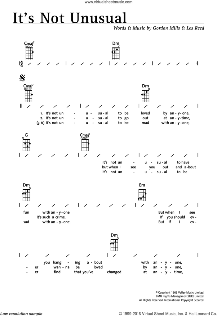 It's Not Unusual sheet music for ukulele (chords) by Tom Jones, Gordon Mills and Les Reed, intermediate skill level