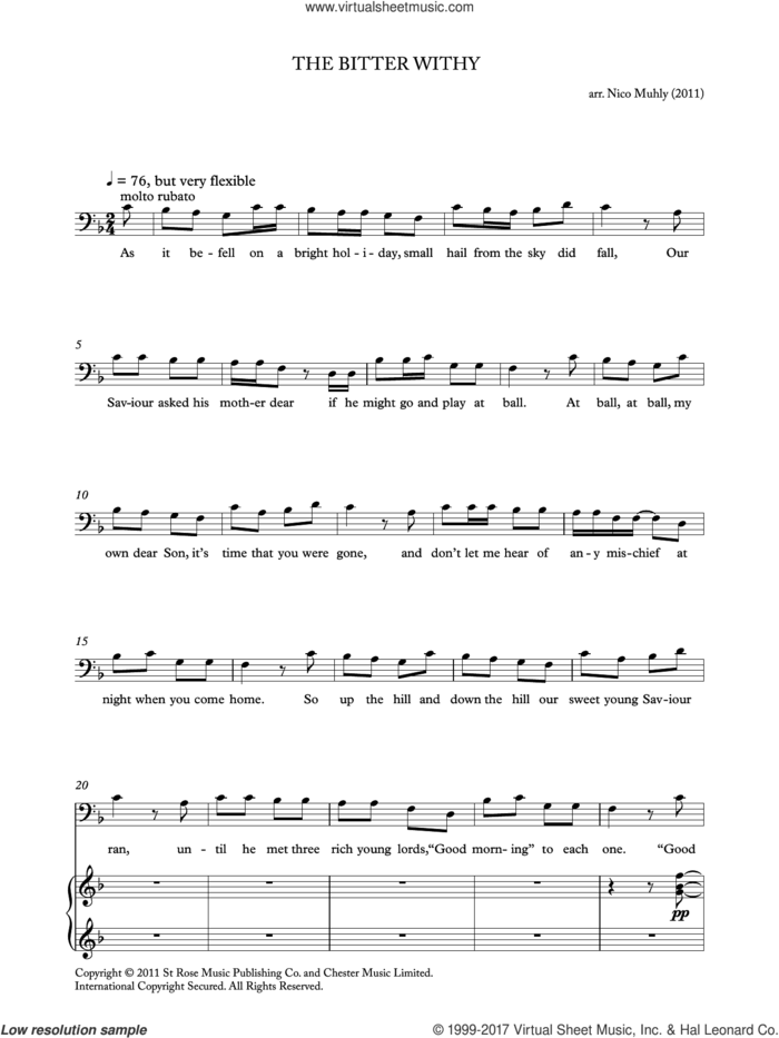 The Bitter Withy (from 'Four Traditional Songs') sheet music for voice, piano or guitar by Nico Muhly, classical score, intermediate skill level