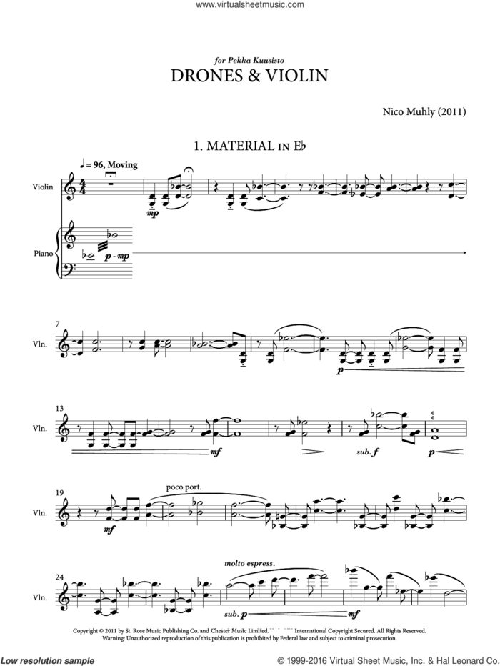 Drones And Violin sheet music for voice and other instruments (fake book) by Nico Muhly, classical score, intermediate skill level