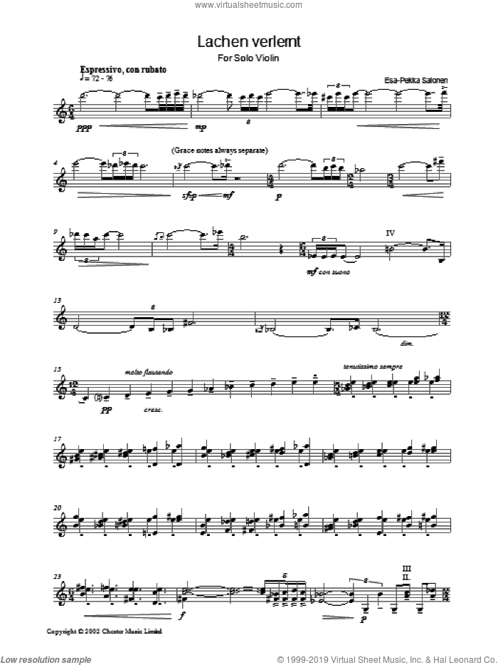 Lachen Verlernt sheet music for voice, piano or guitar by Esa-Pekka Salonen, classical score, intermediate skill level