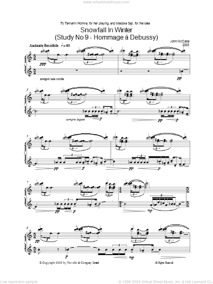 Snowfall In Winter (Study No 9 - Hommage A Debussy) sheet music for piano solo by John McCabe, classical score, intermediate skill level