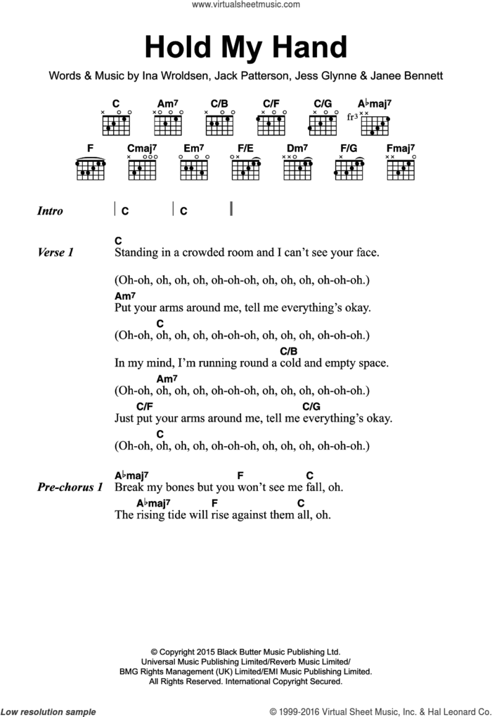Hold My Hand sheet music for guitar (chords) by Jess Glynne, Ina Wroldsen, Jack Patterson and Janee Bennett, intermediate skill level