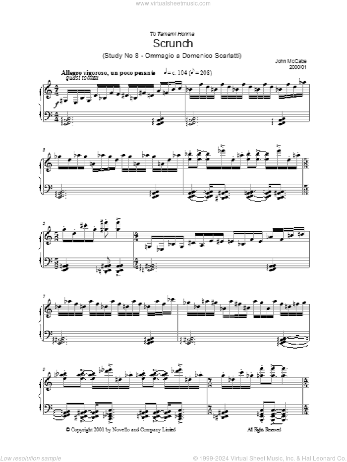 Scrunch (Study No 8 - Ommagio A Domenico Scarlatti) sheet music for piano solo by John McCabe, classical score, intermediate skill level