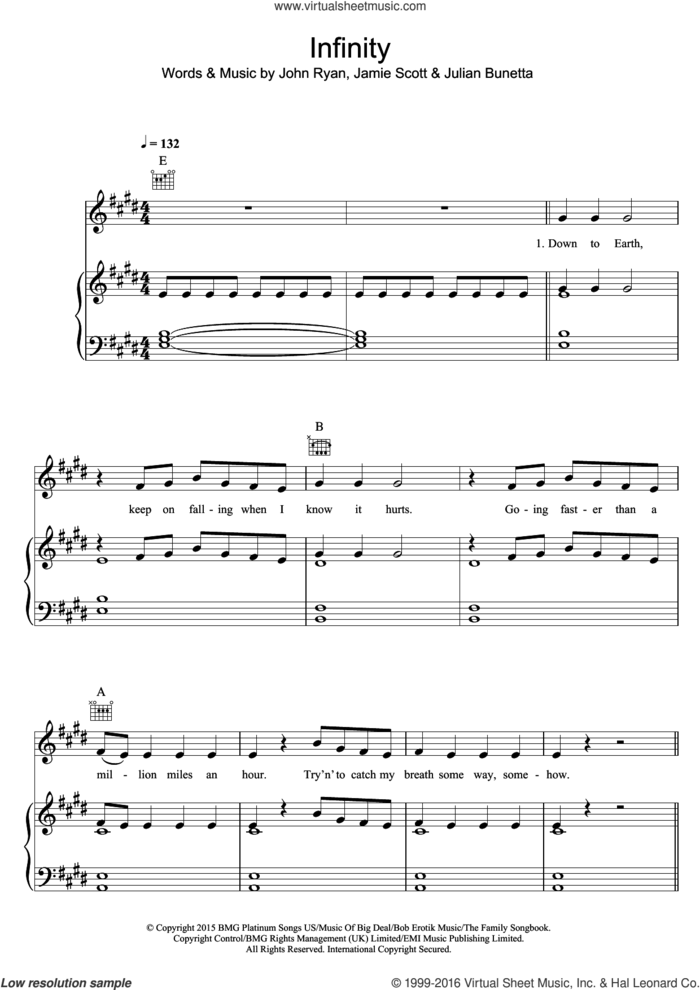 Infinity sheet music for voice, piano or guitar by One Direction, Jamie Scott, John Ryan and Julian Bunetta, intermediate skill level