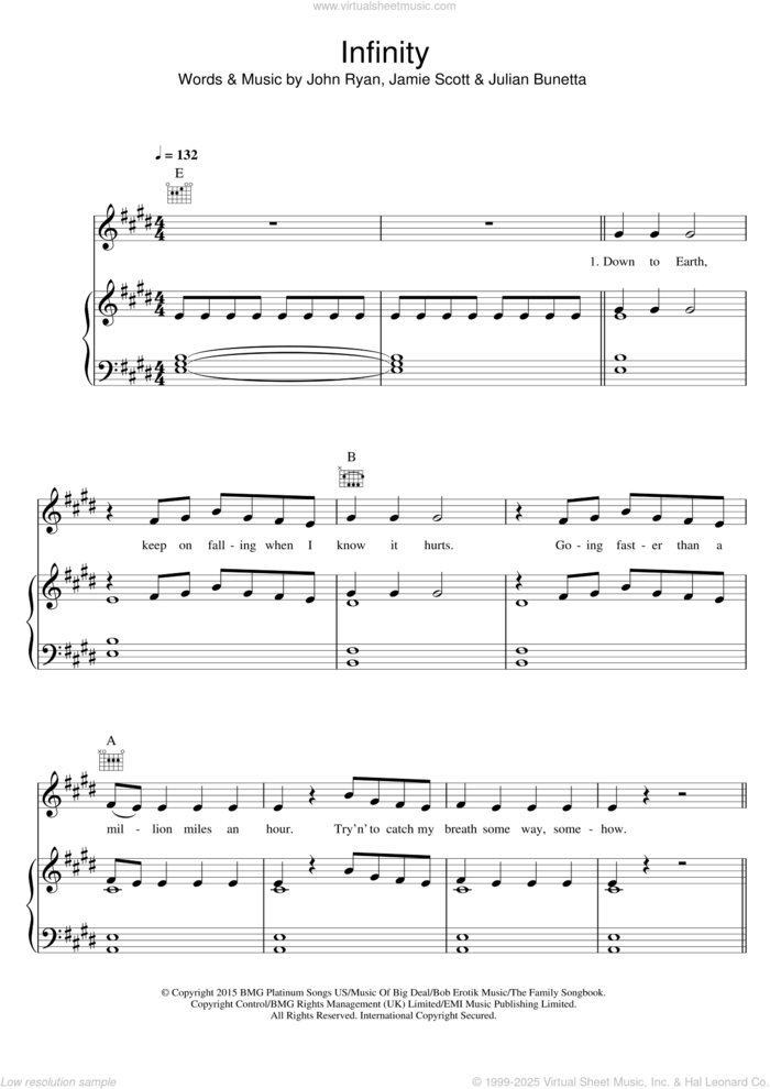 Infinity sheet music for voice, piano or guitar by One Direction, Jamie Scott, John Ryan and Julian Bunetta, intermediate skill level