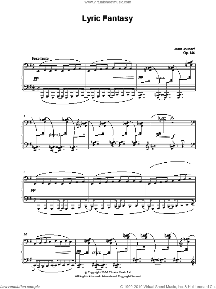 Lyric Fantasy sheet music for piano solo by John Joubert, intermediate skill level