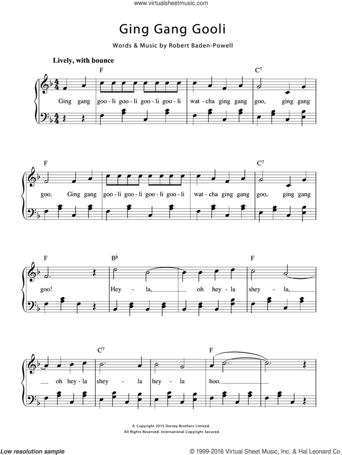 Ging Gang Goolie sheet music for voice and piano by Robert Baden-Powell, intermediate skill level