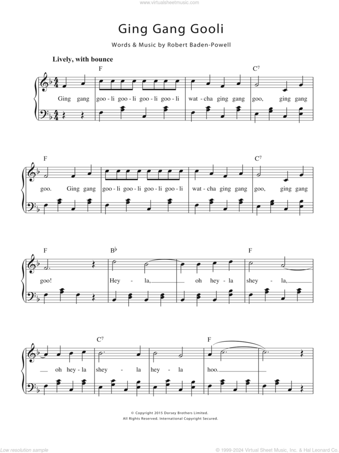 Ging Gang Goolie sheet music for voice and piano by Robert Baden-Powell, intermediate skill level