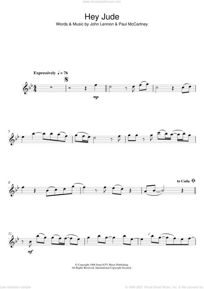 Beatles Hey Jude Sheet Music For Flute Solo Pdf Interactive 