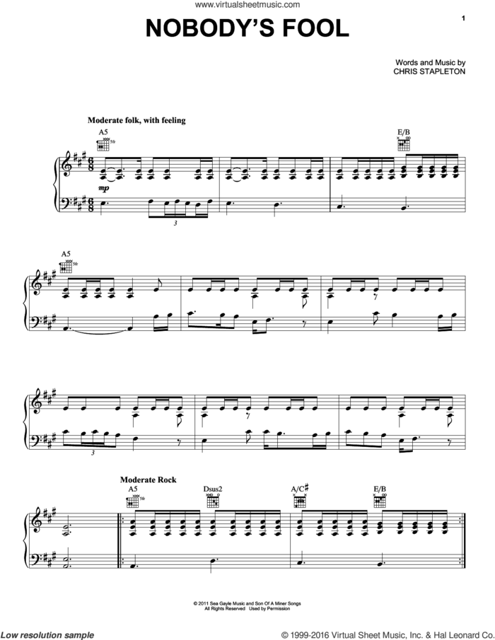 Nobody's Fool sheet music for voice, piano or guitar by Miranda Lambert and Chris Stapleton, intermediate skill level