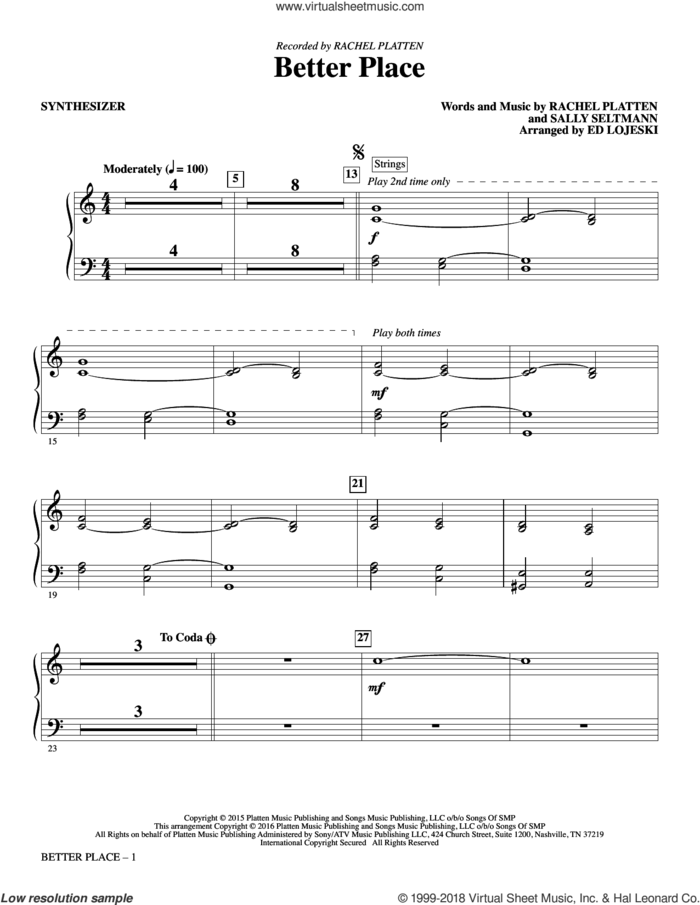 Better Place (complete set of parts) sheet music for orchestra/band by Ed Lojeski, Rachel Platten, Sally Seltman and Sally Seltmann, intermediate skill level