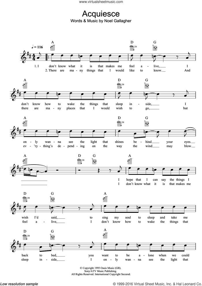 Acquiesce sheet music for ukulele by Oasis, intermediate skill level