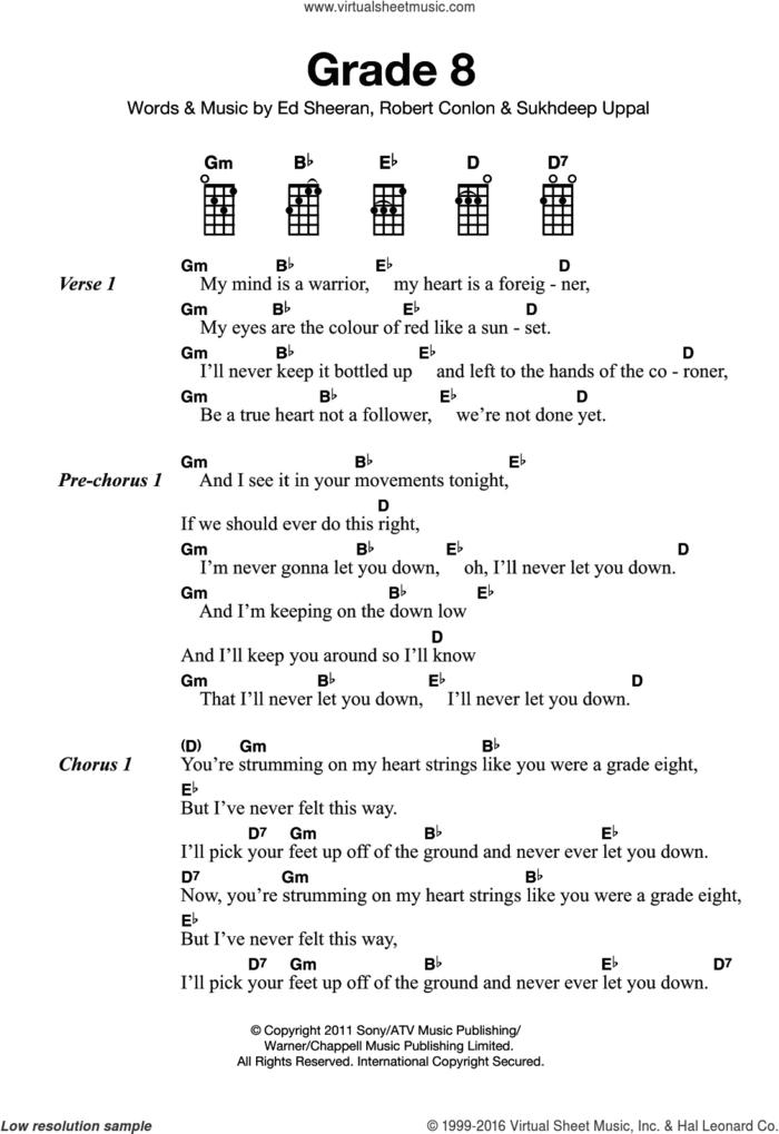 Grade 8 sheet music for ukulele by Ed Sheeran, Robert Conlon and Sukhdeep Uppal, intermediate skill level