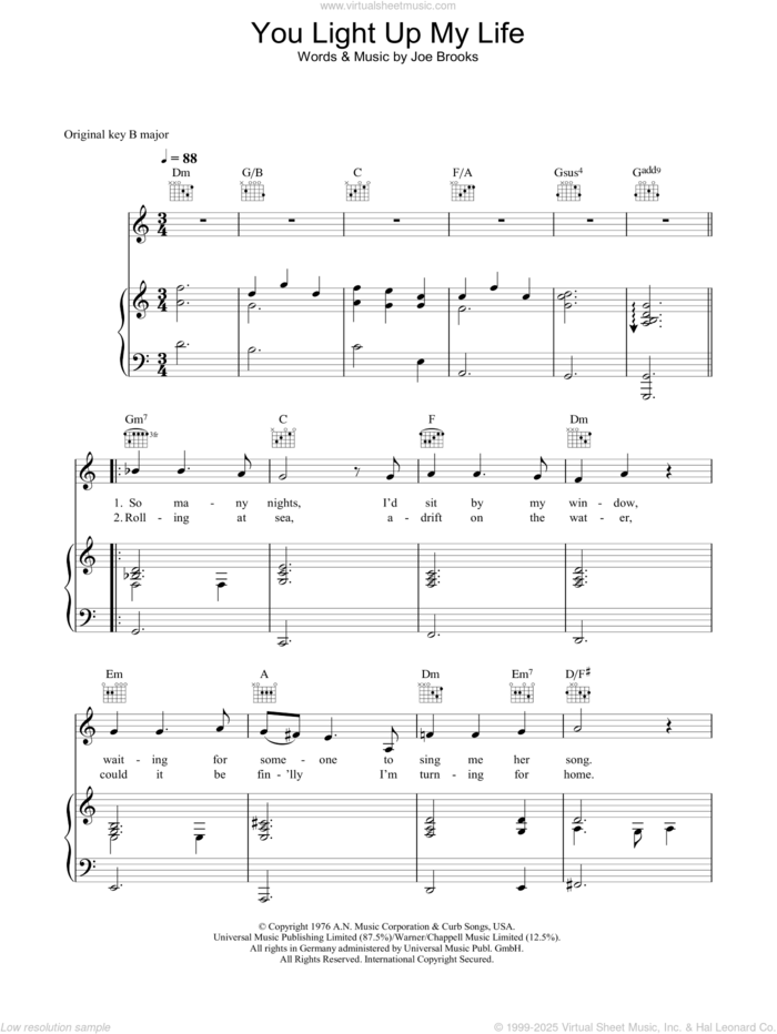 You Light Up My Life sheet music for voice, piano or guitar by Westlife and Joseph Brooks, wedding score, intermediate skill level