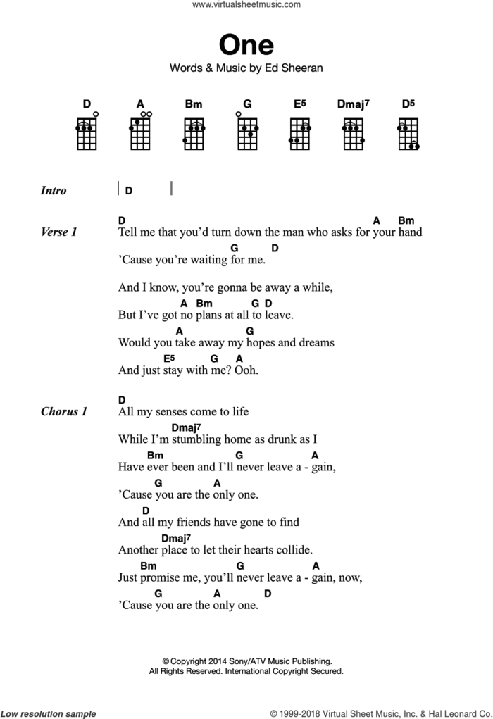 One sheet music for ukulele by Ed Sheeran, intermediate skill level