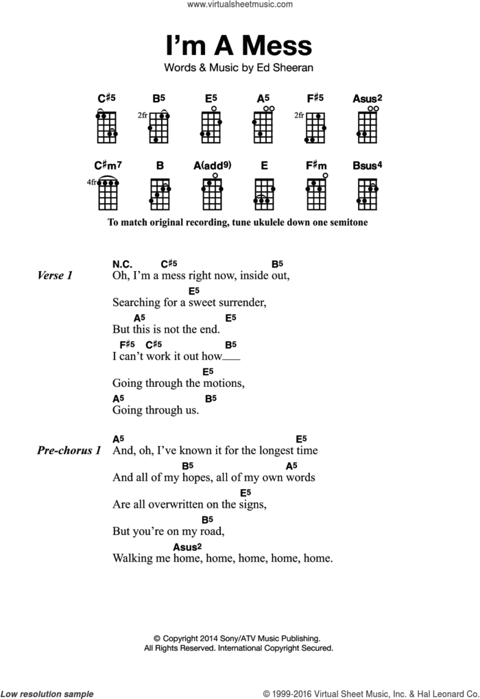 I'm A Mess sheet music for ukulele by Ed Sheeran, intermediate skill level