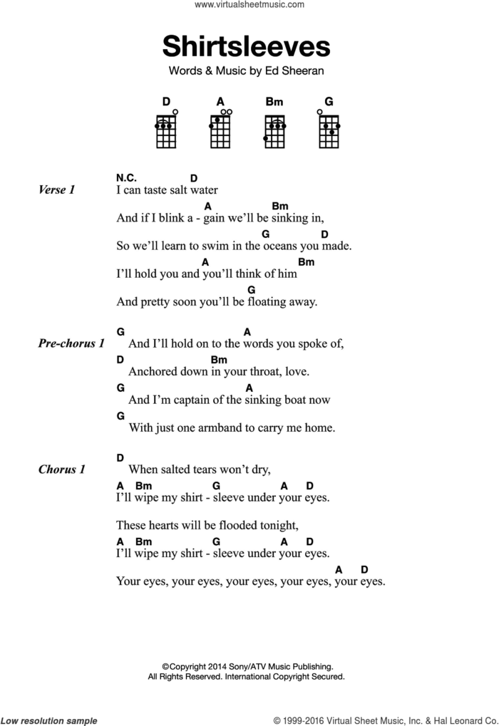 Shirtsleeves sheet music for ukulele by Ed Sheeran, intermediate skill level