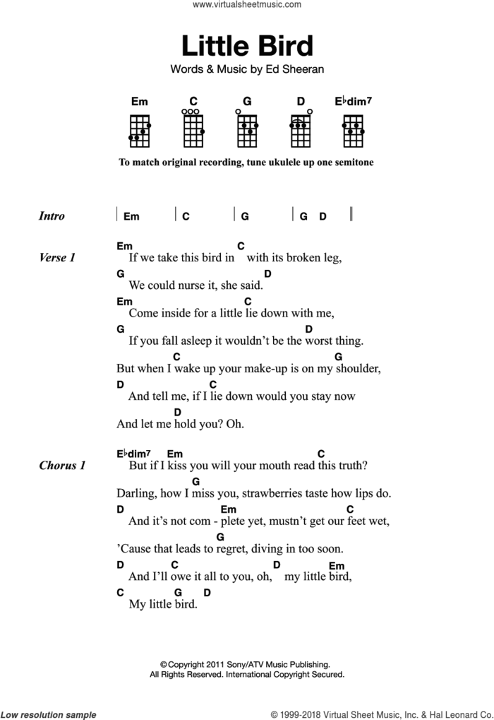 Little Bird sheet music for ukulele by Ed Sheeran, intermediate skill level