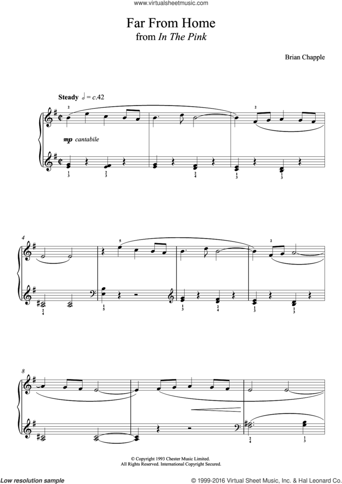 Far From Home (From In The Pink) sheet music for piano solo by Brian Chapple, classical score, intermediate skill level
