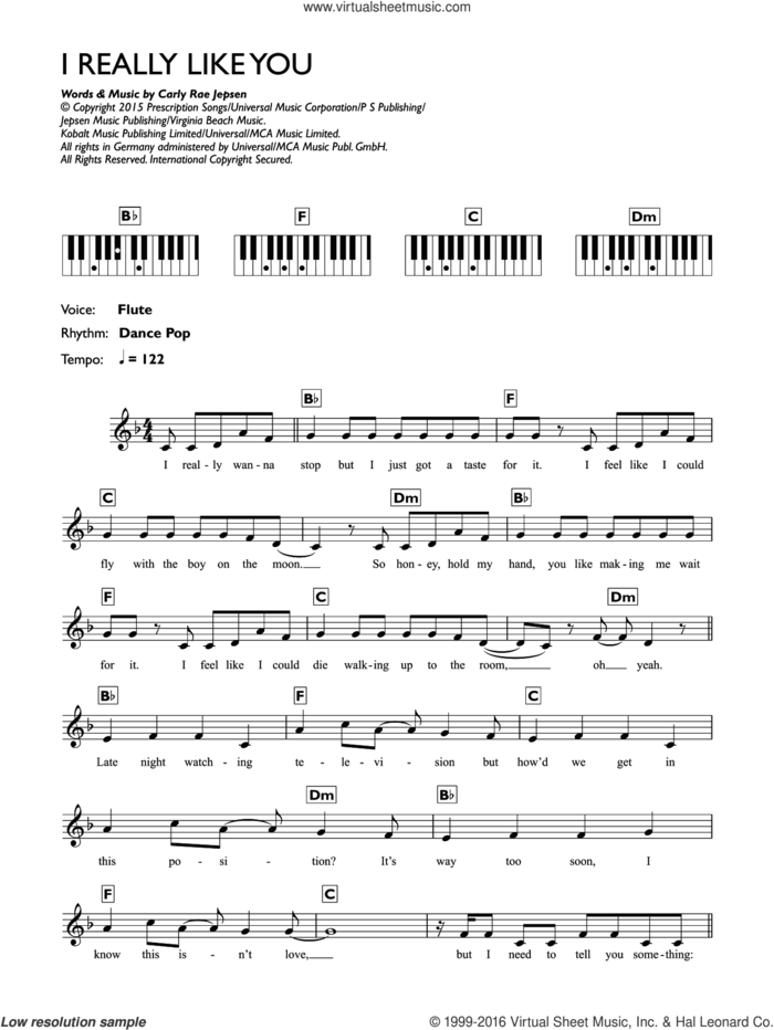 I Really Like You sheet music for piano solo (chords, lyrics, melody) by Carly Rae Jepsen, intermediate piano (chords, lyrics, melody)