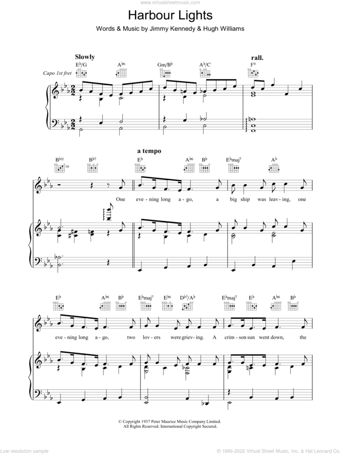 Harbour Lights sheet music for voice, piano or guitar by The Platters, Hugh Williams and Jimmy Kennedy, intermediate skill level