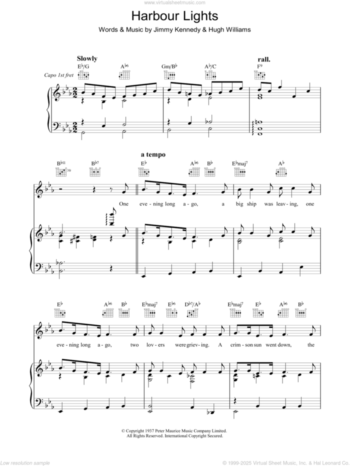 Harbour Lights sheet music for voice, piano or guitar by The Platters, Hugh Williams and Jimmy Kennedy, intermediate skill level