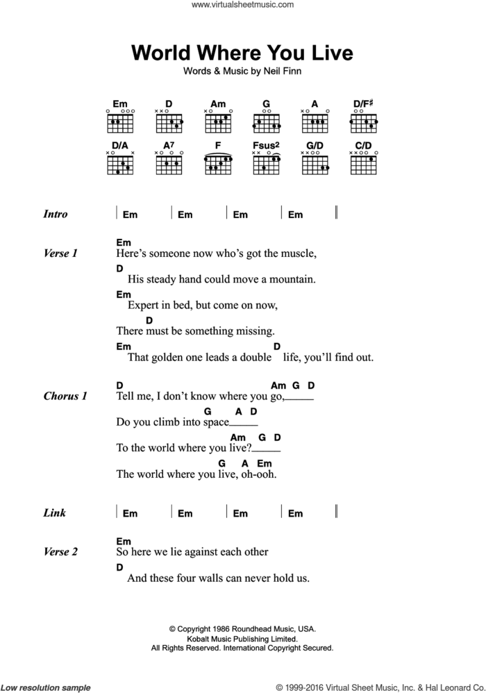 World Where You Live sheet music for guitar (chords) by Crowded House, intermediate skill level