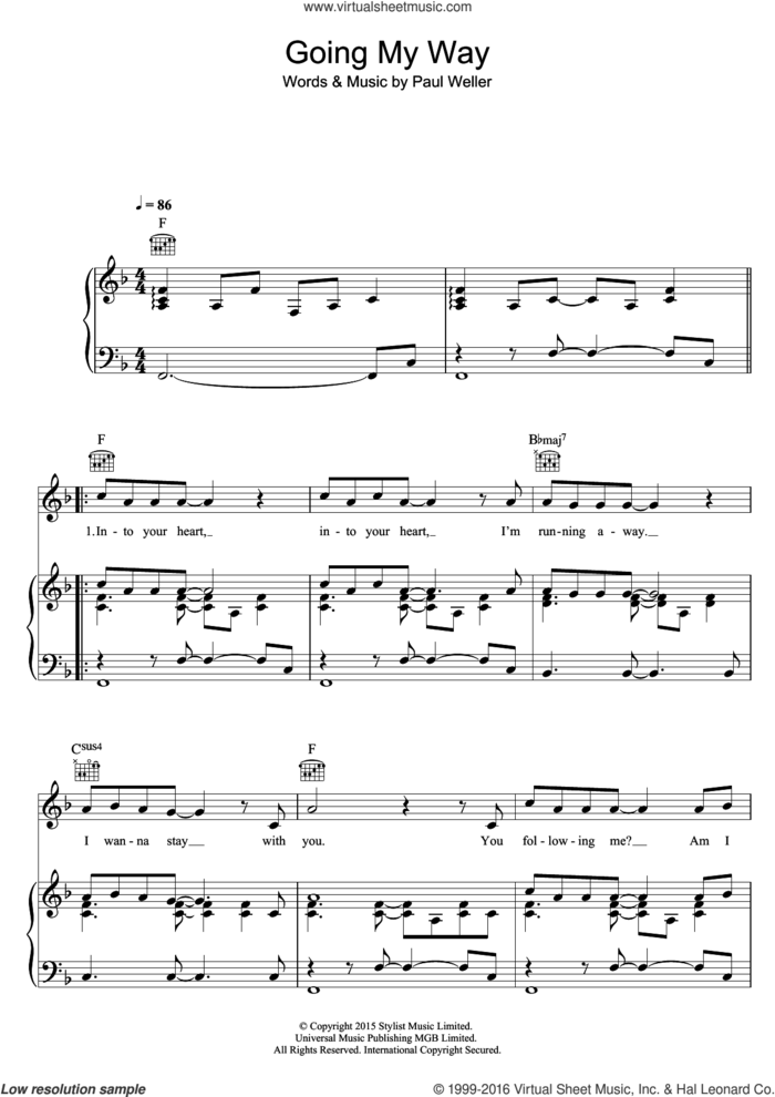 Going My Way sheet music for voice, piano or guitar by Paul Weller, intermediate skill level