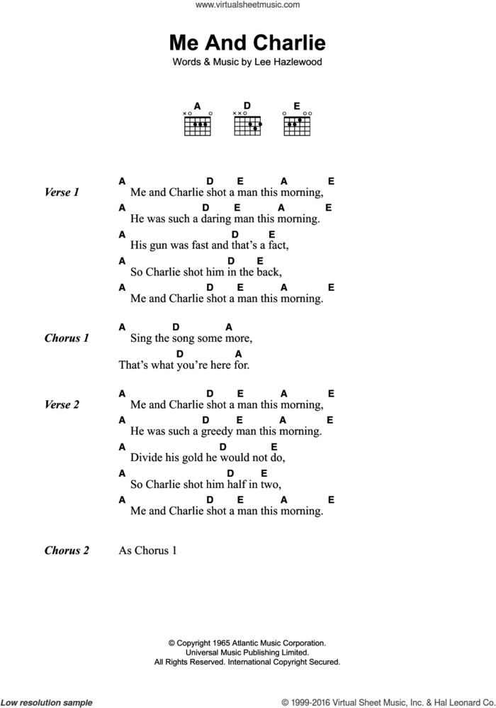 Me And Charlie sheet music for guitar (chords) by Lee Hazlewood, intermediate skill level