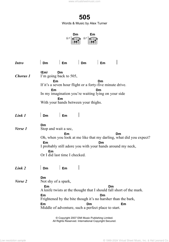 505 sheet music for guitar (chords) by Arctic Monkeys, intermediate skill level