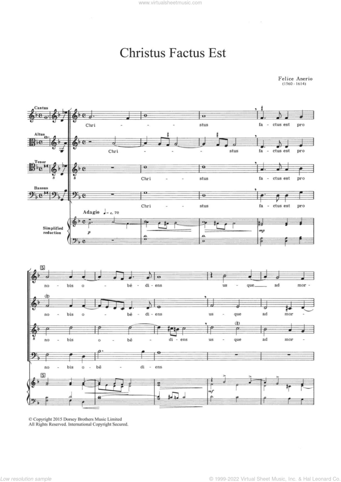 Christus Factus Est sheet music for choir by Felice Anerio, classical score, intermediate skill level