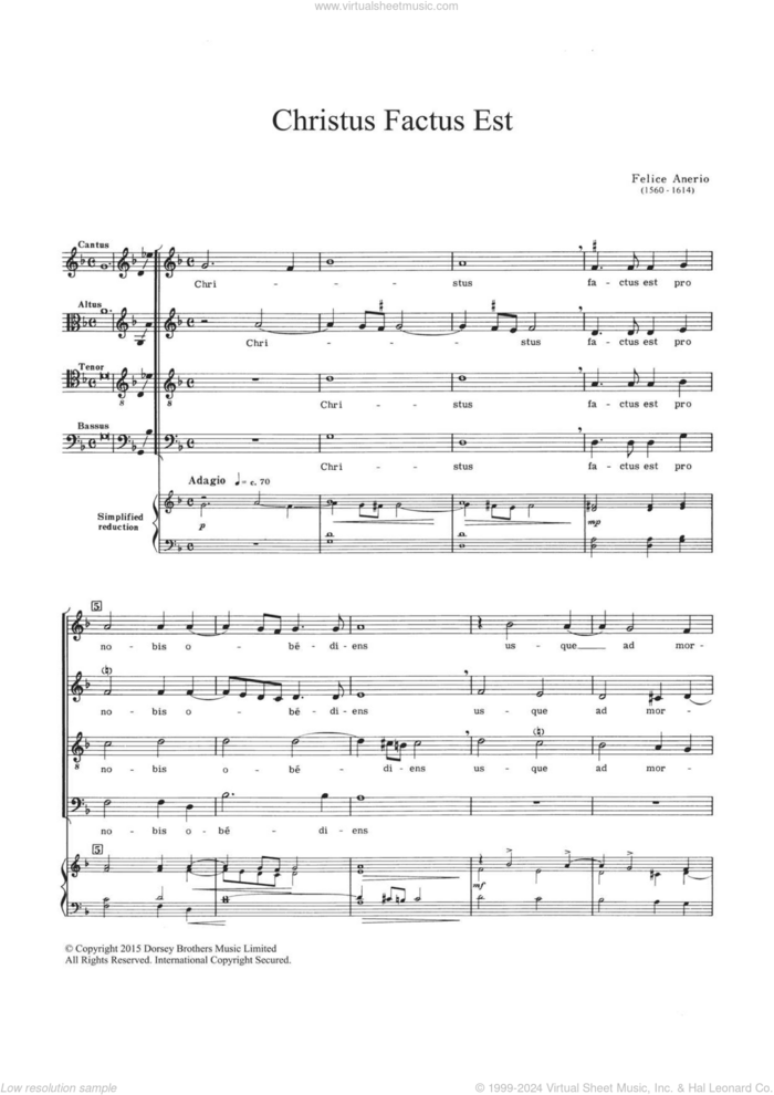 Christus Factus Est sheet music for choir by Felice Anerio, classical score, intermediate skill level