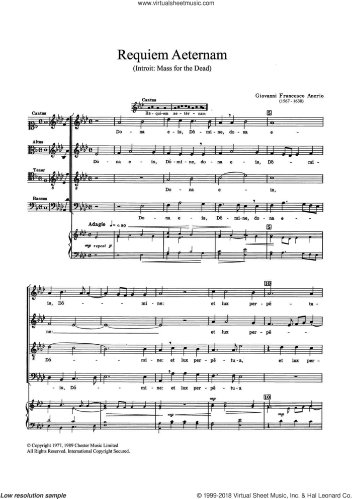 Requiem Aeternam: Introit sheet music for choir by Felice Anerio, classical score, intermediate skill level