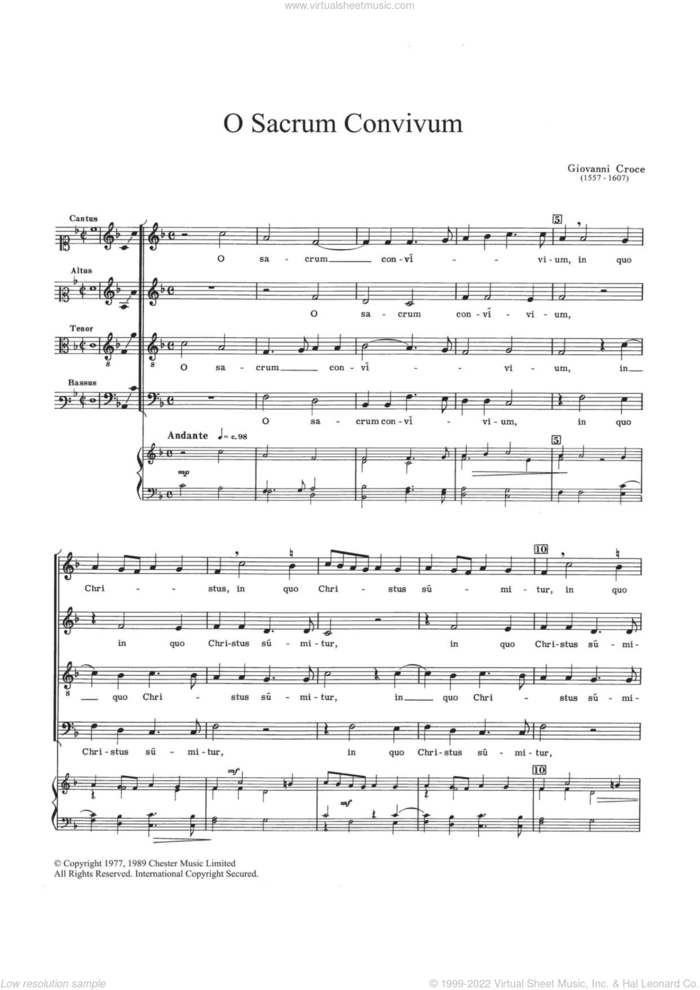 O Sacrum Convivium sheet music for choir by Giovanni Croce, classical score, intermediate skill level